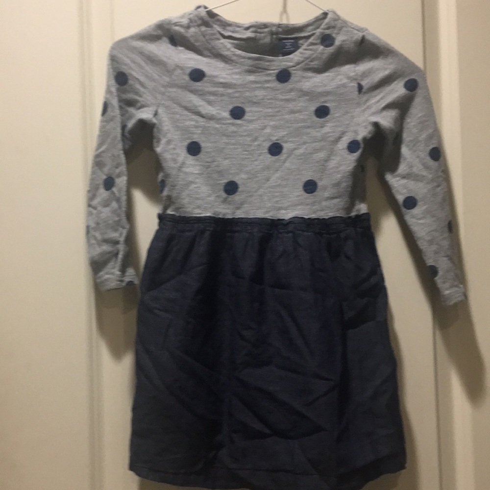 Baby Gap Girls Polka Dot/solid lined dress 100% Cotton long sleeves Size 5T